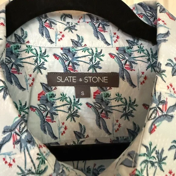 Slate & Stone Men's Blue Tropical Button Down Shirt - Picture 2 of 5